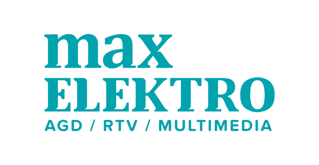 turkusowe logo sklepu max elektro na białym tle