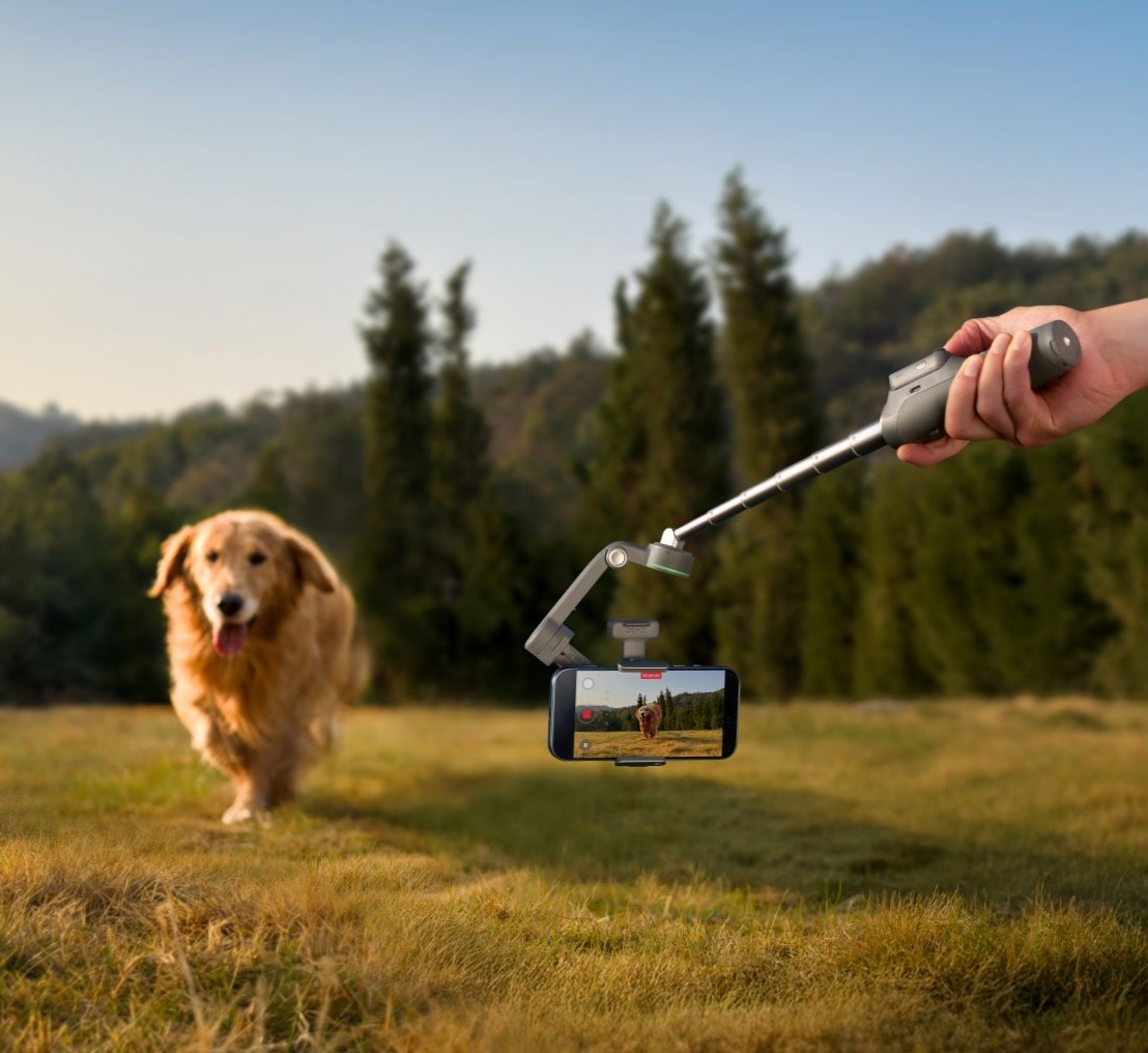 Nagrywanie biegnącego psa za pomocą smartfona na gimbalu DJI Osmo Mobile 8P z wysięgnikiem