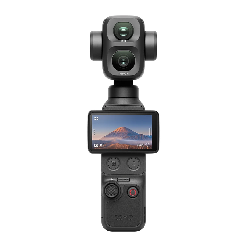 Kamera DJI Osmo Pocket 4P z obróconym ekranem na białym tle